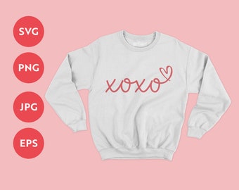 May include: White sweatshirt with a red "xoxo" design and a small heart.