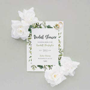 Editable Greenery Bridal Shower invitation Template, Electronic Editable Floral Bridal Shower, Digital Download, CANVA Template Invite