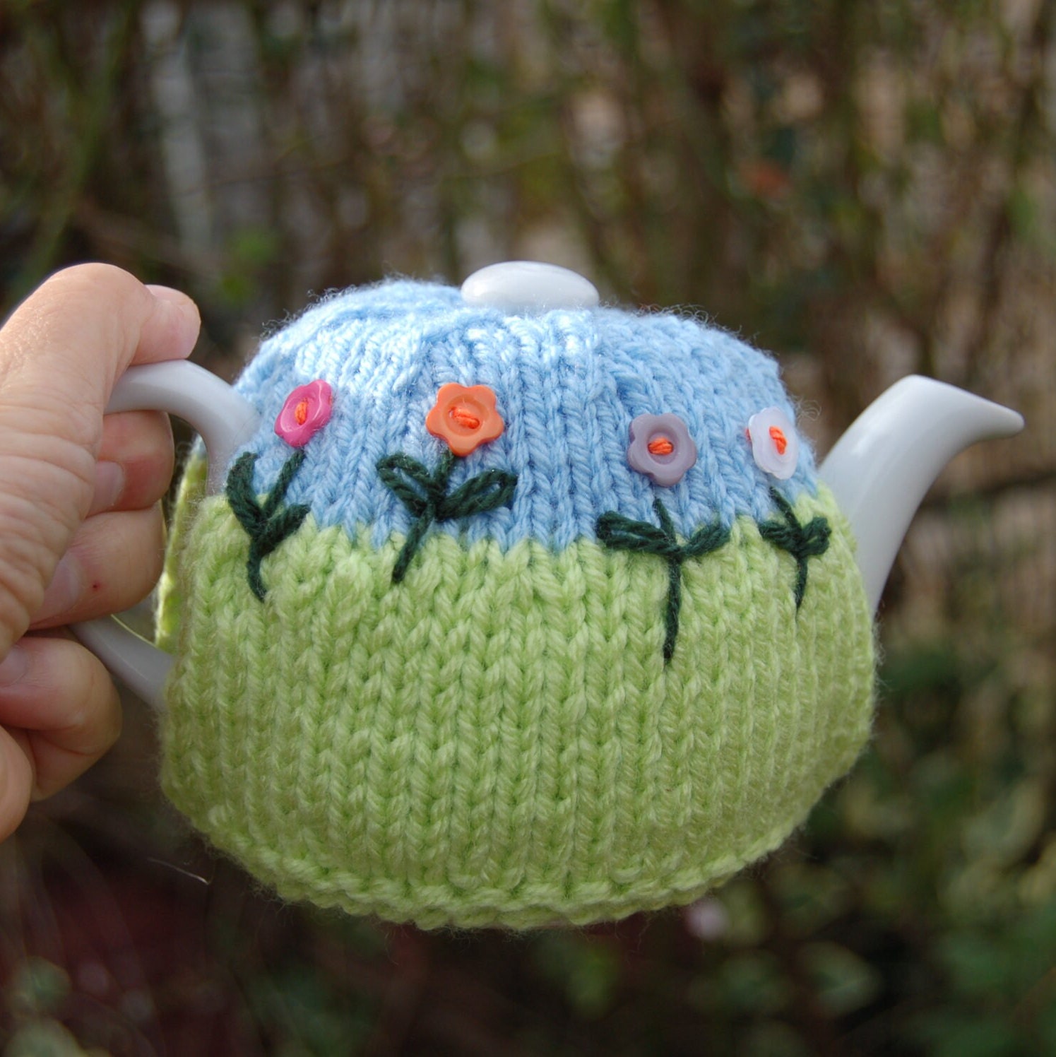 LONGDON HOMEONE Cute Acrylic Knitting Tea Cozy For London Pottery 2 Cups Size,Gift (Dark Grey-Flower