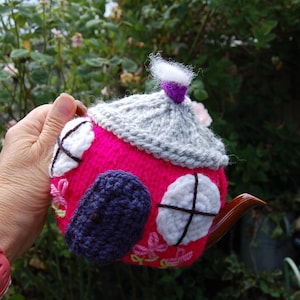 Hand Knitted Cottage Tea Cosy: Embroidered Tea For One or Two Teapot