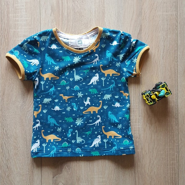 t-shirt enfant en jersey motif dinosaure fait main