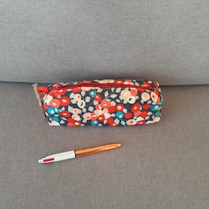 trousse à crayon école en coton enduit fleuri