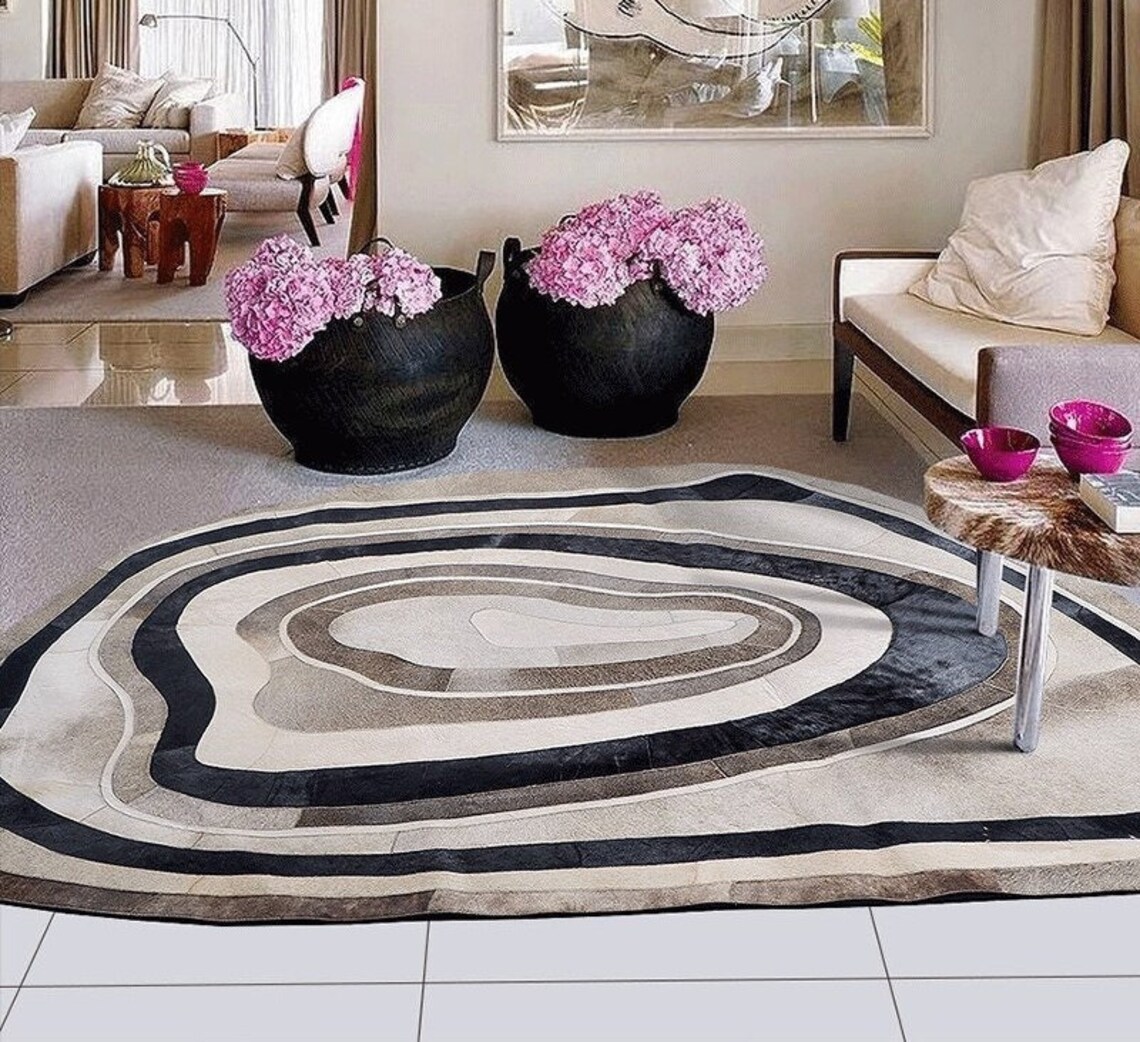 Soft Rug Irregular Shaped Rug Rug Black Gray Rug Modern Etsy