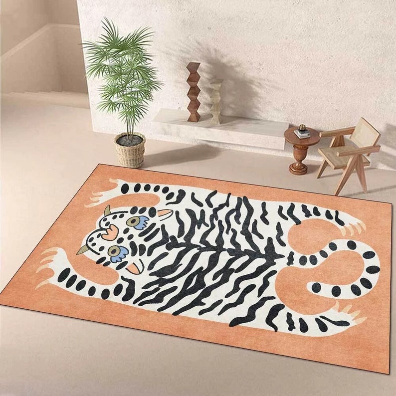 Non-Slip,Easy Clean,Machine Washable Rug, Modern Tibetan Tiger Rug, Rug for Living Room,Bedroom,Kitchen,Accent retailer Area,Livingroom Rug,Area Rug