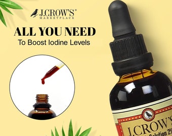 J.CROW'S® 2 % de solution d'iode de lugol, iode + iodure de potassium, fabriqué aux États-Unis, bouteille de 2 oz