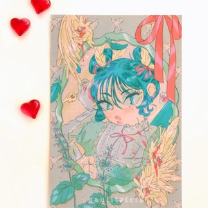 MAGICAL GIRL SPIEGEL print, mint, vogel, vleugels, anime