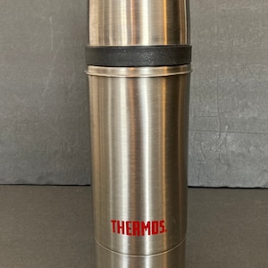 Vintage Metal Cream and Gold Thermos Flask 2 Cups 