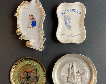 Four Vintage Souvenir Pieces, Napoleon Limoges Corsica, Hotel Lutetia Paris, Porta Nigra Trier Germany, Grossmunster Zurich Switzerland