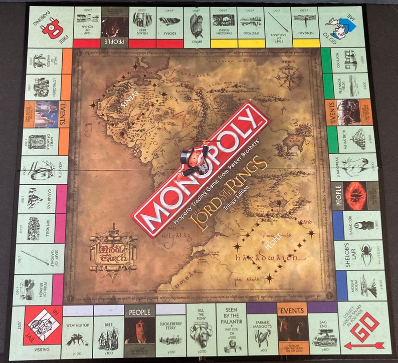 The Lord of the Rings Monopoly Trilogy Edition From Parker Brothers Copyright 2003, Includes 6