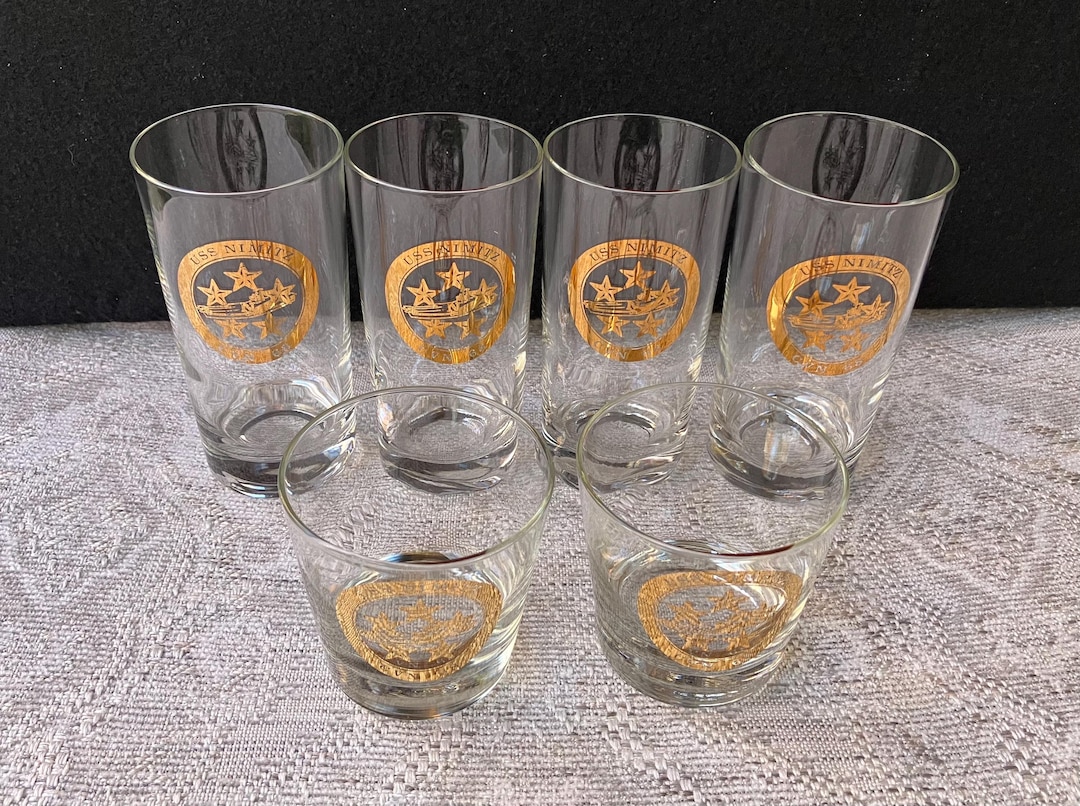 Vintage USS Nimitz CVN 68 Drinking Glasses, Four 12-ounce and Two 8 ...