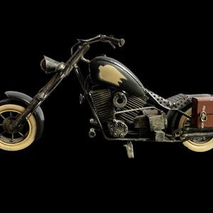 Vintage handmade metal model of a Harley Davidson chopper motorcycle, made from durable patinated metal, classic motorcycle, Easy Rider