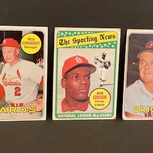 Vintage 1969 Topps Baseball Cards: Gibson, Johnson, Weaver, Pizarro, Schoendienst