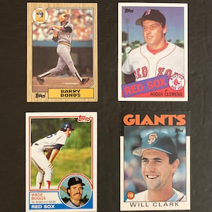 Your Choice of 4 Topps Baseball Rookie Cards from the 1980&#39;s, Bonds, Clemens, Boggs, Clark, Major League Baseball Stars