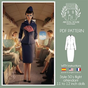 PDF pattern Style 50s flight attendant for dolls (pdf sewing pattern instant download)