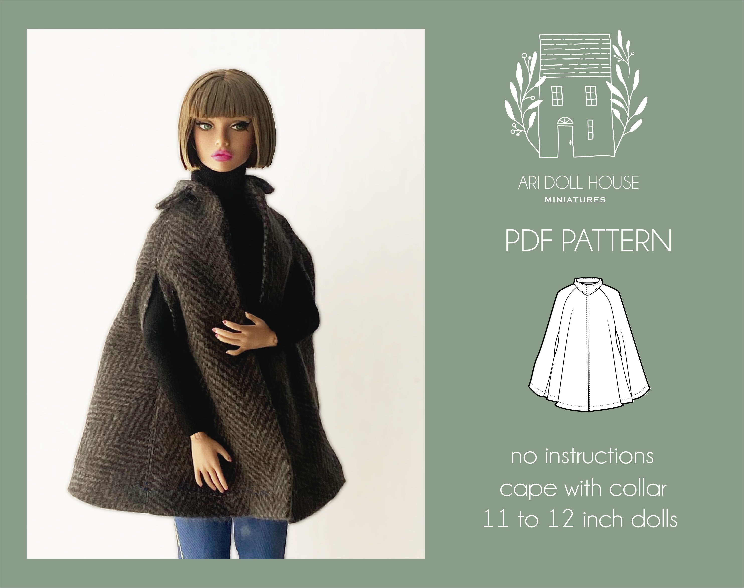 PDF Pattern Cape With Collar for Dolls (pdf Sewing Pattern Instant ...