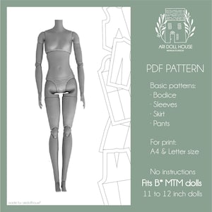 Patron de base PDF pour B*rbie conçu pour bouger ou pour une morphologie standard (patron de couture PDF à télécharger instantanément)
