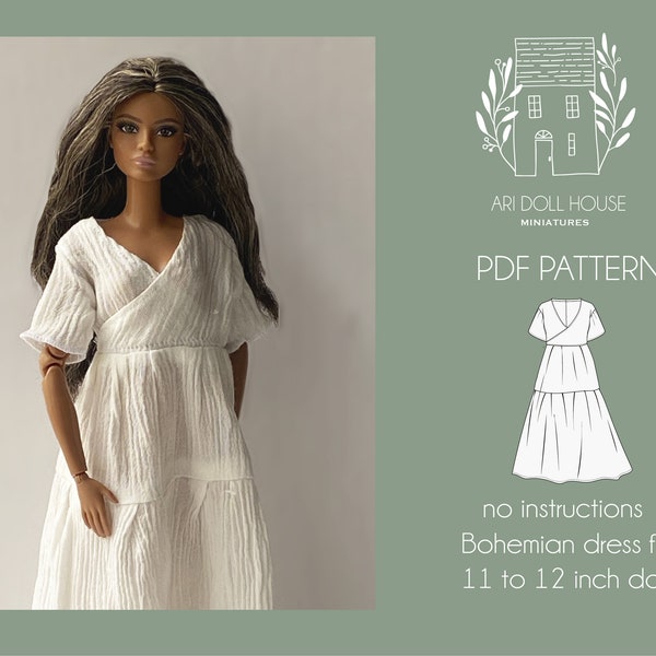 PDF pattern bohemian dress for dolls (pdf sewing pattern instant download)