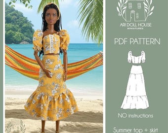 PDF pattern Summer top + skirt for dolls (pdf sewing pattern instant download)