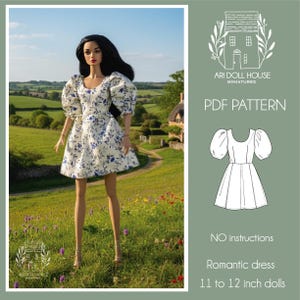 PDF pattern Romantic dress for dolls (pdf sewing pattern instant download)