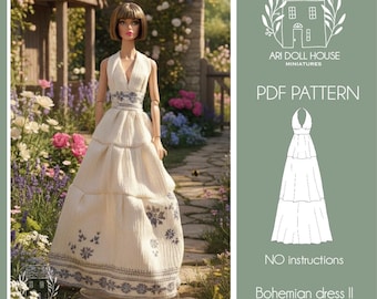PDF pattern bohemian dress II for dolls (pdf sewing pattern instant download)