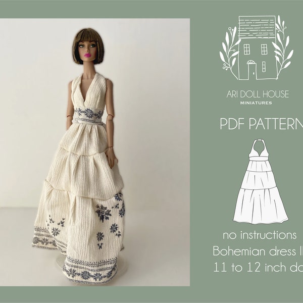 PDF pattern bohemian dress II for dolls (pdf sewing pattern instant download)