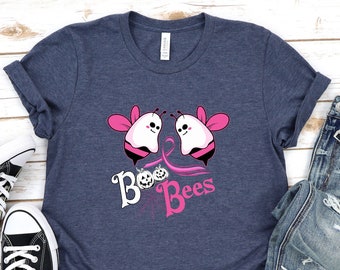 Breast Cancer Shirt, Boo Bees Shirt, Halloween T-shirt, Breast Cancer Awareness, Pink Ribbon Survivor Tee, Ghost Bees Support Cancer T-Shirt