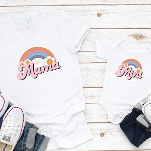 Mama Mini Rainbow Shirts, Mother And Daughter Outfits, Mama Mini Matching T-shirt, New Mom Shirt, Mama Mini Flower Rainbow Shirt, Mama Shirt