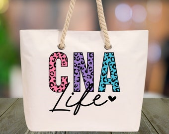 CNA Life Canvas Tote Bag, Rope Handles, Nursing Assistant Gift