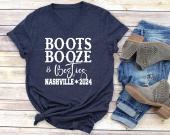 Boots Booze Besties 2026 V-Neck Shirt, Nashville Trip, Bachelorette Gift
