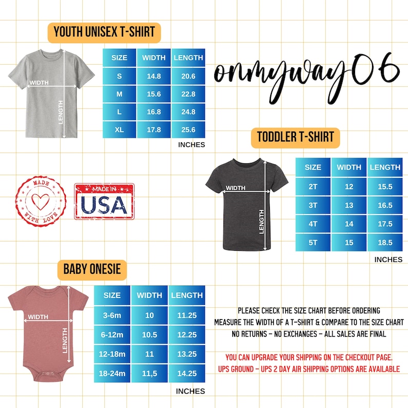 K&ouml;nnte beinhalten: Gr&ouml;&szlig;entabelle f&uuml;r Unisex-T-Shirts f&uuml;r Kinder, Kleinkind-T-Shirts und Baby-Bodys. Die Tabelle zeigt die Gr&ouml;&szlig;en, die Breite und die L&auml;nge in Zoll an. Die Tabelle ist auf wei&szlig;em Hintergrund mit einem grauen, schwarzen und rosafarbenen Shirt-Mockup gedruckt.