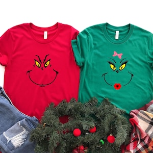 Grinch Face Shirt, Grinch T-shirt, Mr. And Mrs. Grinch Face Shirt, Christmas Party, Matching Christmas Grinch Shirts, Gift For Christmas