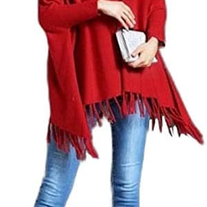 Women's New Red 100% Wool Poncho Sweater One Size Fits All image 1