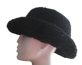 Men's Sz 24" New Black Persian Lamb Fur Hat Man Cowboy