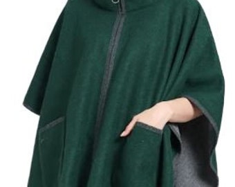 Green Gray Wool Blend Cape Shawl Wrap Poncho Women's