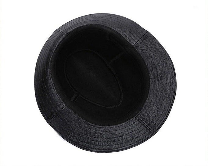 Men's New Black Leather Fedora Hat Etsy