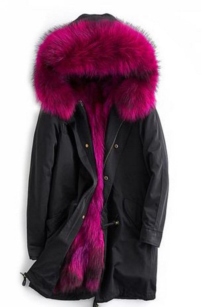 Women s New M Winter Coat Jacket Pink Raccoon Fur Parka Hood Lining Detachable Etsy New Zealand