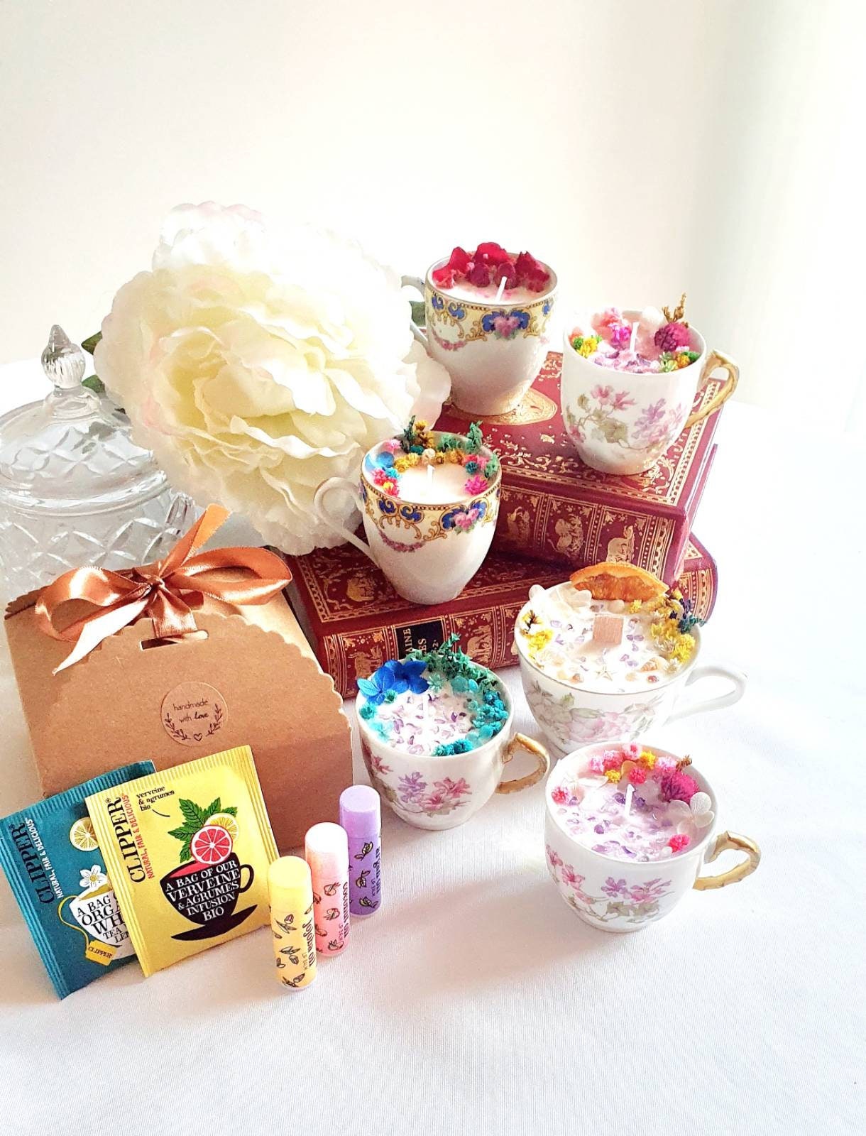 Coffret Bougie Fleurs Séchées- Parfumée - Tasse Bougie- Cadeau Invitées Box Cadeau