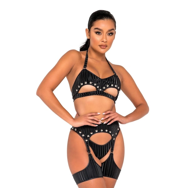 Roma Rave & Festival Wear - Latex Crop Top with Underboob Cutout & Ring Detail main image 1