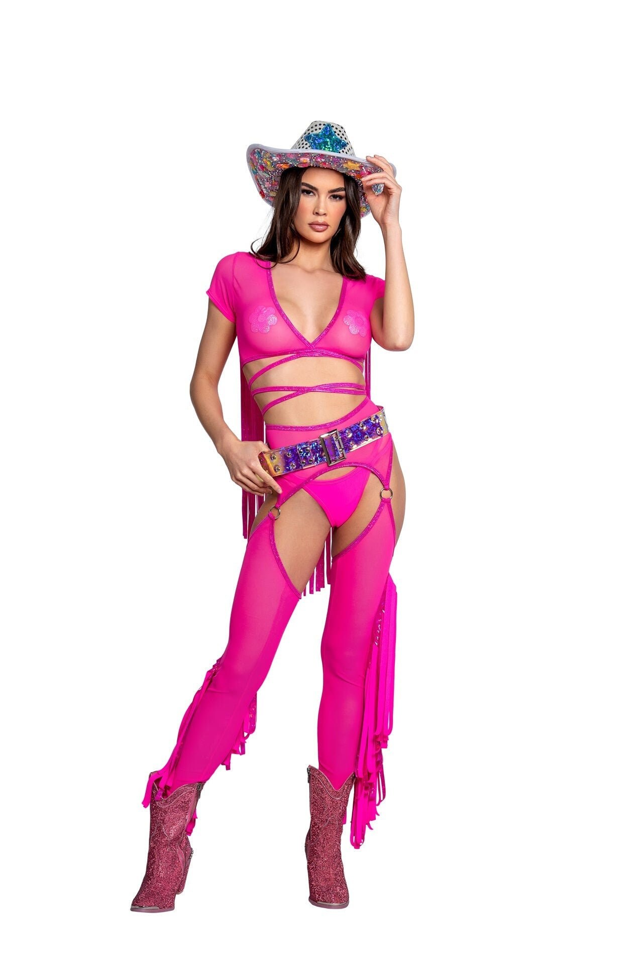 pink cowgirl rave outfit