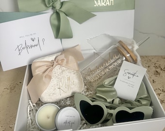 OG PLUS - Bridesmaid / Maid of Honour Proposal Box  Personalsied Box Glass Tumbler  candle Jewellery Box scrunchie Sunglasses SAGE