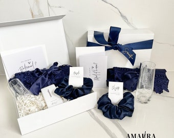 ESENCIALES = Caja de propuesta de dama de honor / dama de honor Azul marino Envío desde Sydney Caja de regalo de propuesta personalizada