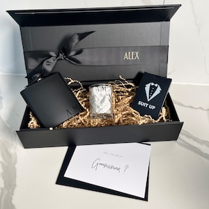 SUIT UP = Best Man Groomsman proposal box Playing Card Deck Hip Flask Shot Glass Personalised Proposal Groomsman gift Box