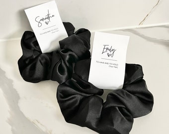 PROPOSAL SCRUNCHIE Personalised Bridesmaid Scrunchie Hair Proposal box Gift Card BLACK Silk Satin