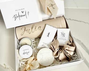 HYDRATE = Bridesmaid / Maid of Honour Proposal Box Champagne Ivory Personalised Proposal gift Box Bottle Scrunchie Chocolate candle cookie