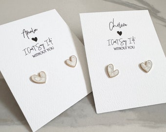 Pearl Stud Heart Earrings Bridesmaid Proposal Gift Personalsied Card Bridesmaid Earrings Gift Proposal Card Thank you Gift