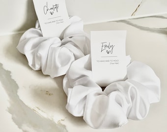 PROPOSAL SCRUNCHIE Personalised Bridesmaid Scrunchie Hair Proposal box Gift Card bridal white Silk Satin