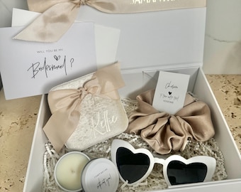 THE OG - Bridesmaid / Maid of Honour Proposal Box  Personalsied Box 100% Soy Caramel candle Jewellery Box scrunchie Sunglasses CHAMPAGNE