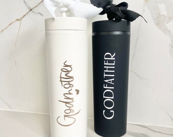 Personalised Godparents Gift Godmother and Godfather Gift Straw Tumbler Tumblers proposal box gift x2 Black & White 16oz