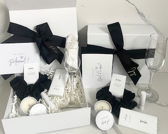 SIMPLICITY = Bridesmaid / Maid of Honour Proposal Box personalised candle, flute, scrunchie lip Balm Black Proposal bridal gift Box