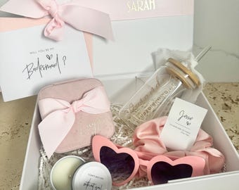 OG PLUS - Bridesmaid / Maid of Honour Proposal Box  Personalsied Box Glass Tumbler  candle Jewellery Box scrunchie Sunglasses Baby PINK